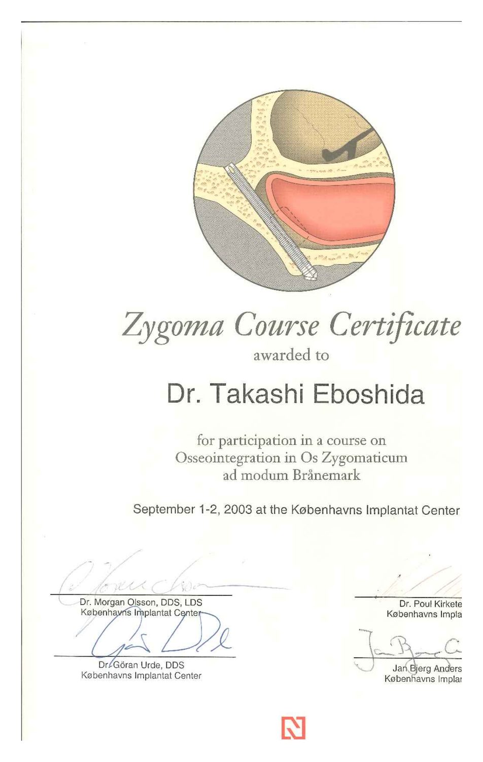 Zygoma Course Certificate / Copenhagen